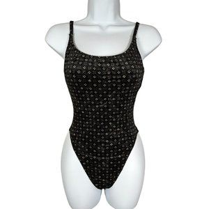 Vintage Tango Rose Womens Swimsuit XS Velour Feel Black Hi Cut 90s 80s Retro NOS